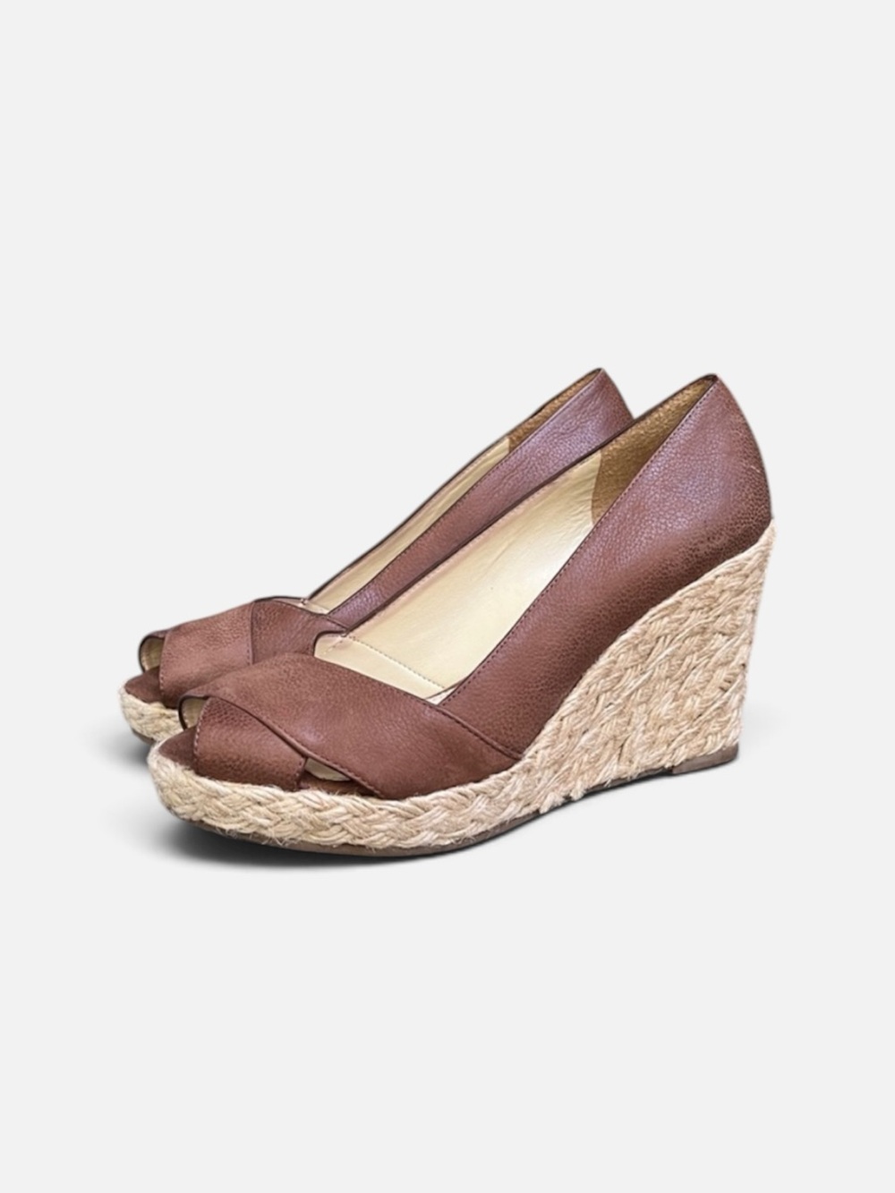 Antonio Melani "Maren" Leather Espadrille Wedge Heel in Brown Size 6